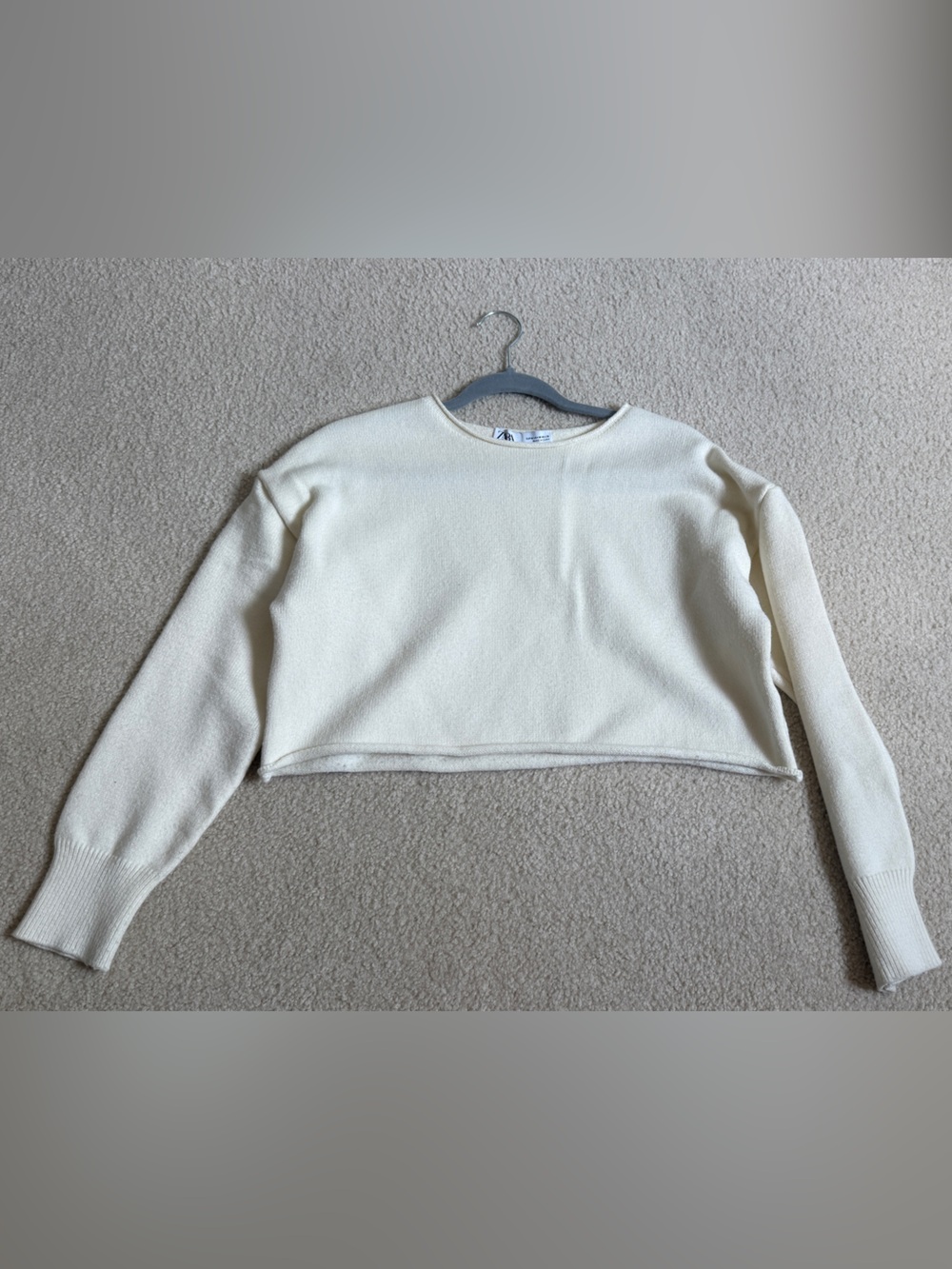 ZARA Cream Cropped Crewneck Sweater- Women's